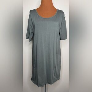 Eileen Fisher Organic Cotton Olive Green Short Sleeve Tee Dress Size Medium